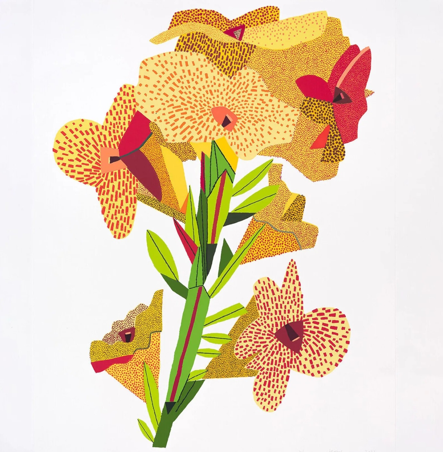 ジョナス・ウッドの絵画作品　タイトルは、黄色い花　Yellow Flower